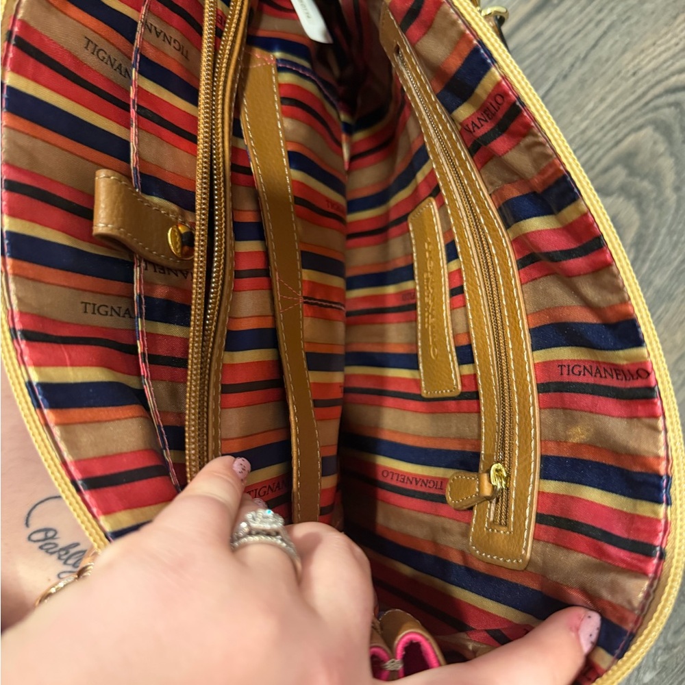 Tignanello Pink and Tan Colorblock Satchel with Gold Hardware - Picture 9 of 14